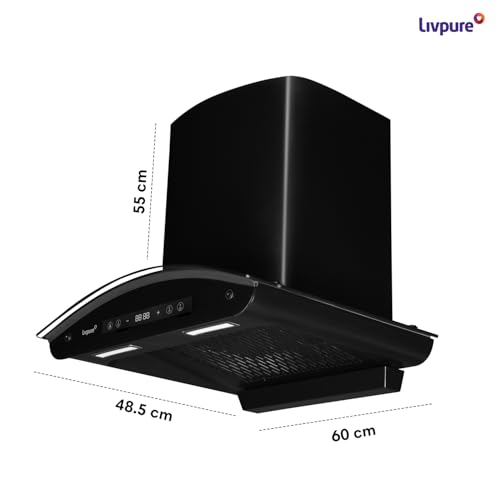 LIVPURE LIV-INVICTO-60-FL-BLDC-HAC Auto Clean Filterless Auto-clean Chimney With BLDC Motor | 9 Speed With RPM Display |Touch & Gesture Control | Powerful Suction | Low Noise Wall Mounted Black 1400 CMH Chimney