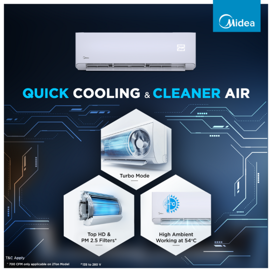 Midea SANTIS PRO-X DLX 1.5 Ton 3 Star Split Inverter AC-MAI19SP3R35F0