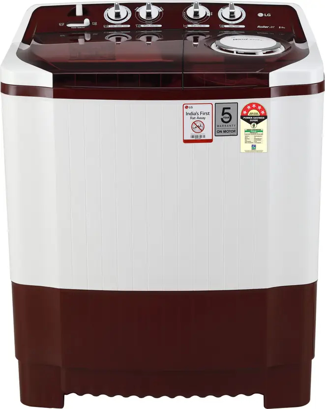 LG 8Kg Semi Automatic Washing Machine, Roller Jet Pulsator + Soak, Burgundy, 5 Star