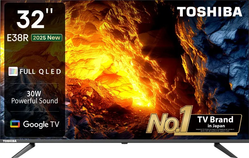 TOSHIBA 32E38RP 80 cm (32 inch) QLED HD Ready Smart Google TV 2025 Edition with 30W Powerful Sound, Dolby Audio, Super Bright Panel (32E38RP)