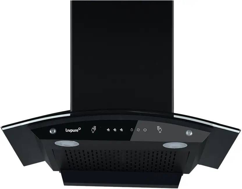 Livpure Swirl 60 1400 m3/hr Curved Glass || Filterless Auto-Clean Kitchen Chimney || 10 Year Warranty On Motor by Livpure (2 Year Comprehensive), (Touch And Gesture Control, Black)