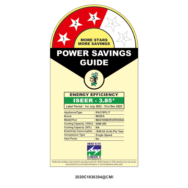 Midea SANTIS MAX CLS 1.5 ton, 3 Star Split Fixed AC-MAS19SM3R35F0