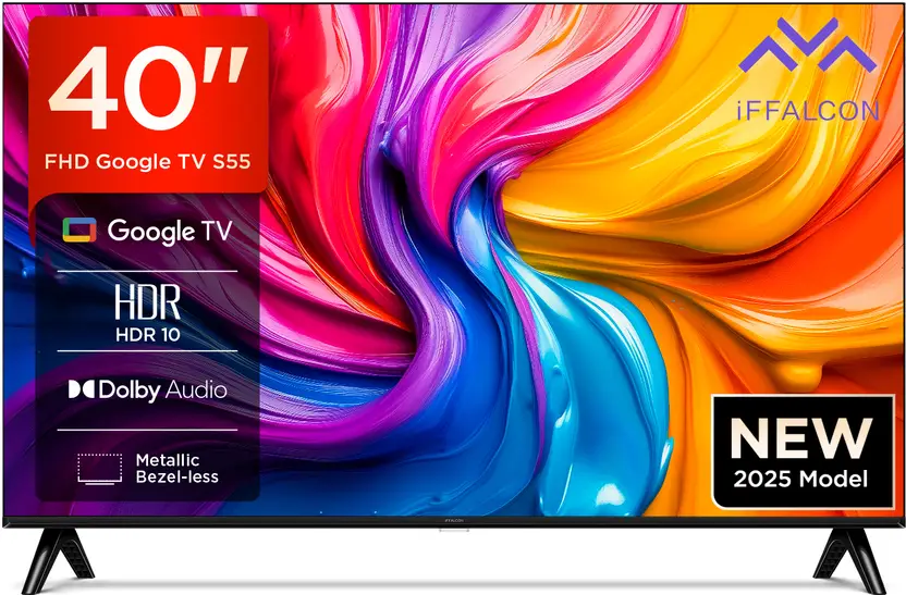 iFFALCON by TCL S55 100 cm (40 inch) Full HD LED Smart Google TV 2025 Edition with HDR 10 | 20W Dolby Audio | Multi Viewing Mode | Google Assistant | Slim Design (40S55)