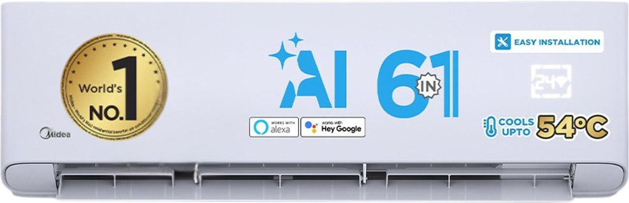 Midea 2025 Model 1.5 Ton 5 Star Split Inverter with Wi-fi 6 in 1 Convertible Cooling AI+KW Display, PM 2.5 Filter, , Santis Pro-X RYL AC  (MAI20SP5R35W0, White)