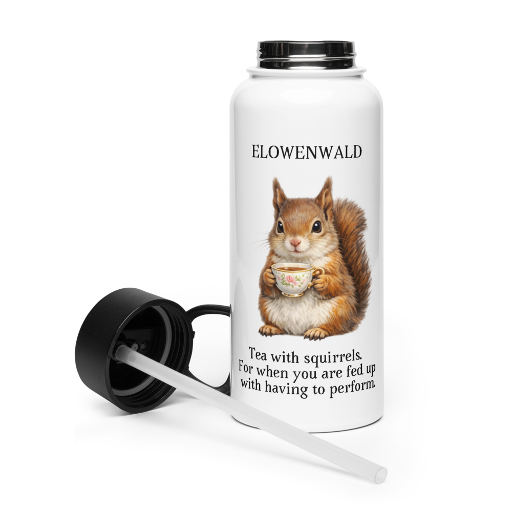 Tea with squirrels - Stainless steel water bottle with a straw lid