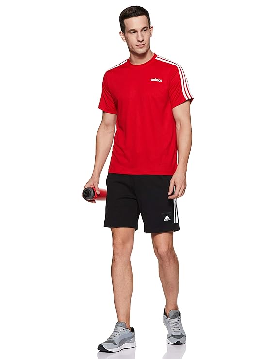 adidas Sporty Men Round Neck 3-Stripes Tee - Lightweight, Breathable & Moisture-Wicking Sports T-Shirt for Training, Running, Gym & Everyday Casual Activewear for All-Season