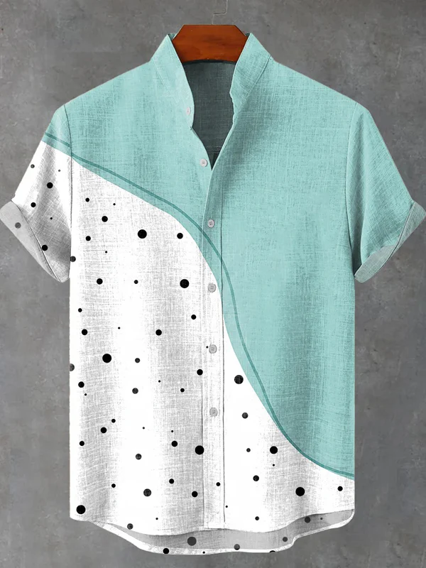 Color match Wave point Vintage Print Casual 100% Cotton Shirt