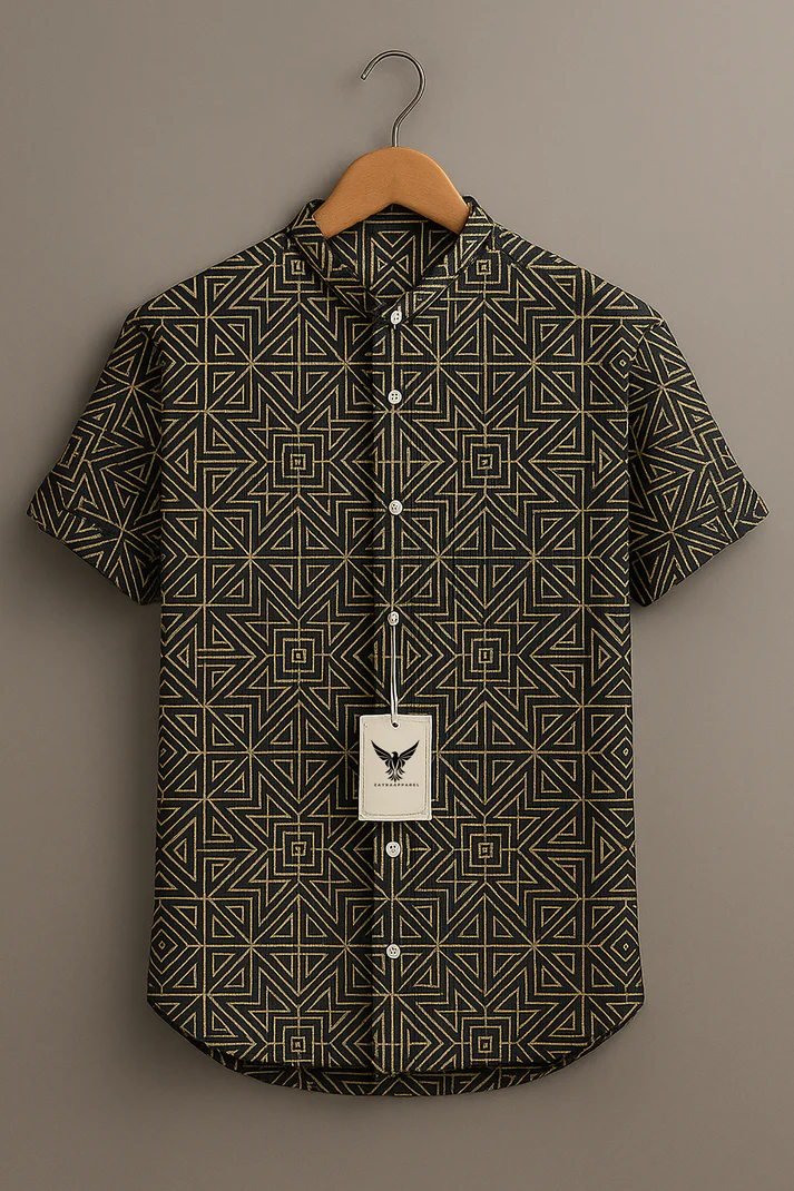 Geometric Repeat Pattern Printed Casual 100% Cotton Shirt
