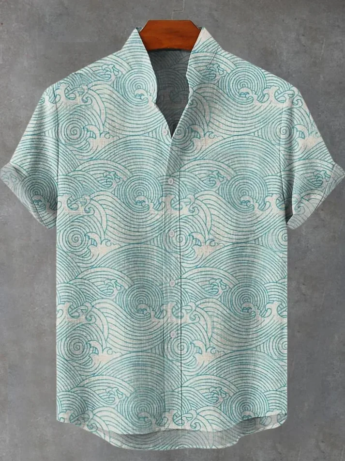 Japanese Ukiyo-e Waves Art Print Casual 100% Cotton Shirt