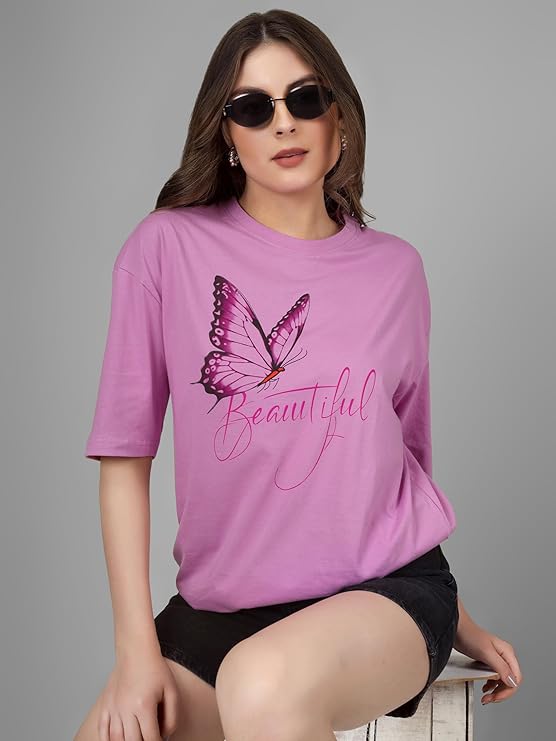 PUBCLUB 100% Pure Cotton Oversized T-Shirts for Women | Drop Shoulder Baggy/Loose Fit t Shirt | Ultra-Soft, Breathable, Less Shrinkage & Skin Friendly Printed Casual Half Sleeve Tops for Girls