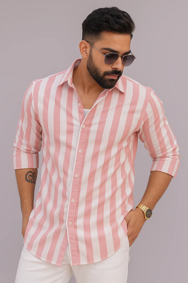Slim Fit Striped Spread Collar Casual Shirt