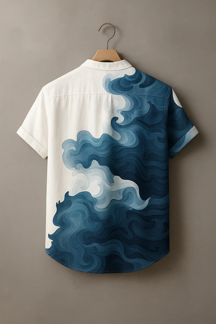 Waves Clouds Abstract Art Print Casual 100% Cotton Shirt