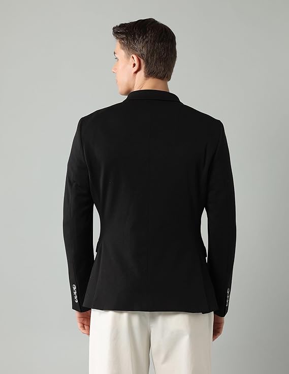 Arrow Men's Solid Full Sleeves Regular Fit Notch Lapel Collar Polyester Blazer Black