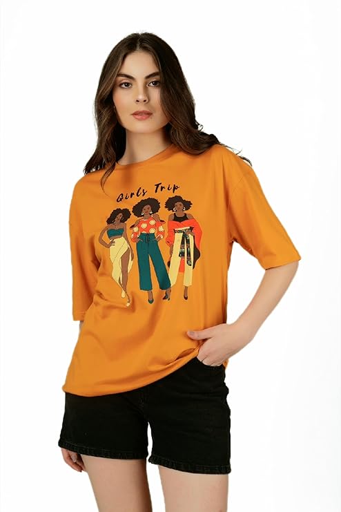 PUBCLUB 100% Pure Cotton Oversized T-Shirts for Women | Drop Shoulder Baggy/Loose Fit t Shirt | Ultra-Soft, Breathable, Less Shrinkage & Skin Friendly Printed Casual Half Sleeve Tops for Girls