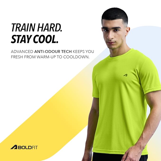 Boldfit Sports T Shirt for Men Quick Dry Fit Tshirt for Men Gym T Shirts for Men for Casual Wear Workout T Shirts for Man Active Gym Wear for Men Running T-shirts for Men T Shirt for Man Neongreen XXL