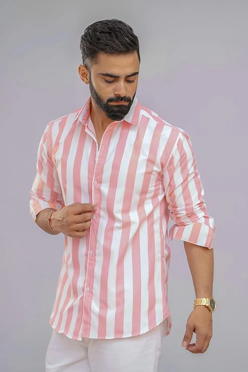 Slim Fit Striped Spread Collar Casual Shirt