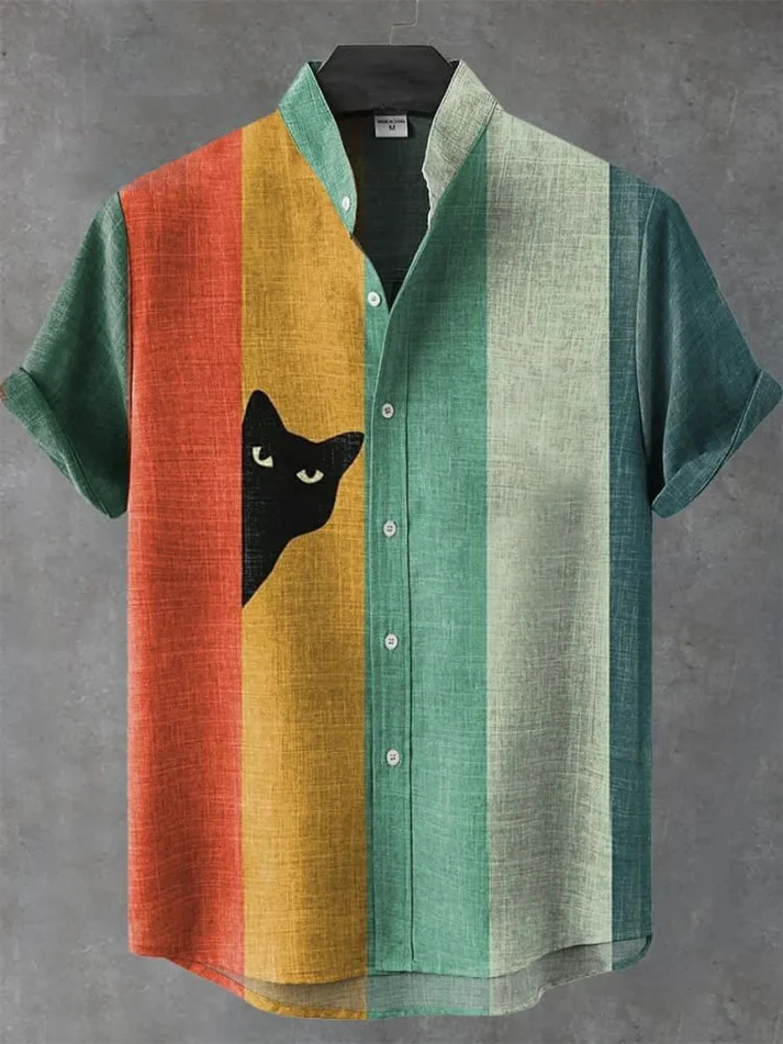 Cute Cat Print Casual 100% Cotton Shirt