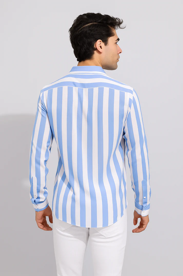 Slim Fit Striped Spread Collar Casual Shirt