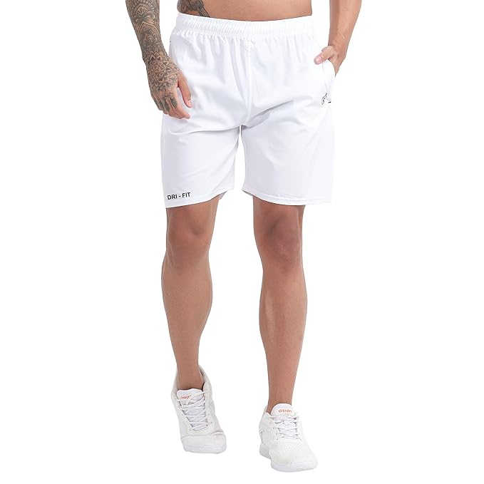 BLUE STAR SHARK Athletic Sports Shorts for Men with Zip Pockets and Elastic Waistband Quick Dry Lightweight Activewear.