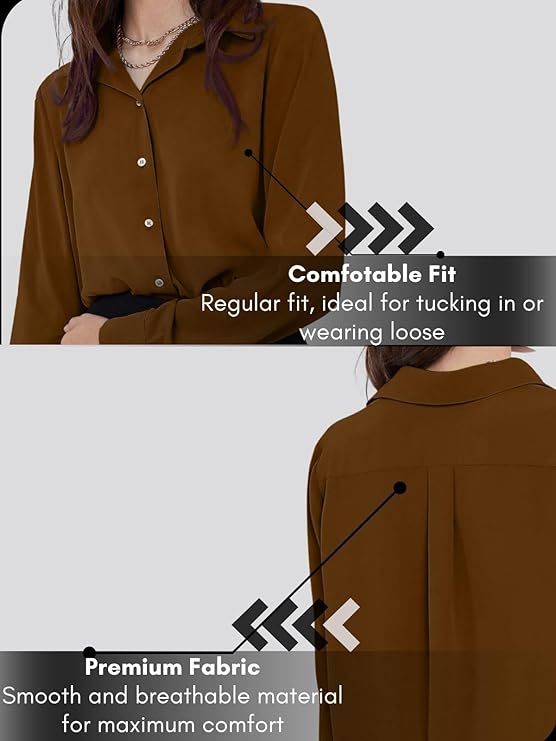 GRECIILOOKS Women's Rayon Oversized Fit Crop Top Korean Style Long Sleeve Oversized Button Down| Workwear Top for Office & Casual Wear (Available in Plus Size and Combo Pack of 2)