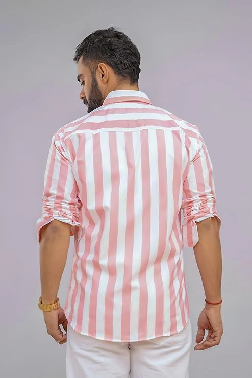 Slim Fit Striped Spread Collar Casual Shirt