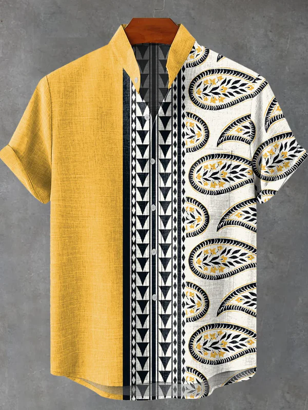 Two-tone Geometric Paisley Pattern Casual 100% Cotton Shirt