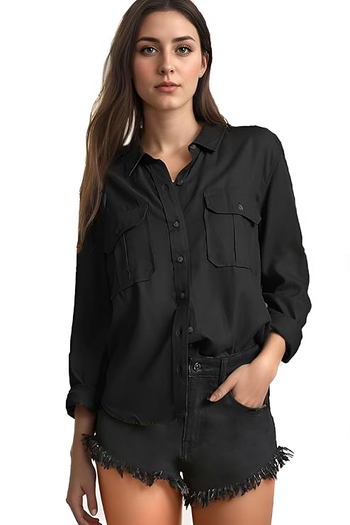 C.Cozami Casual Long Sleeves Double Pocket Women's Rayon Shirts / 3 Shirts