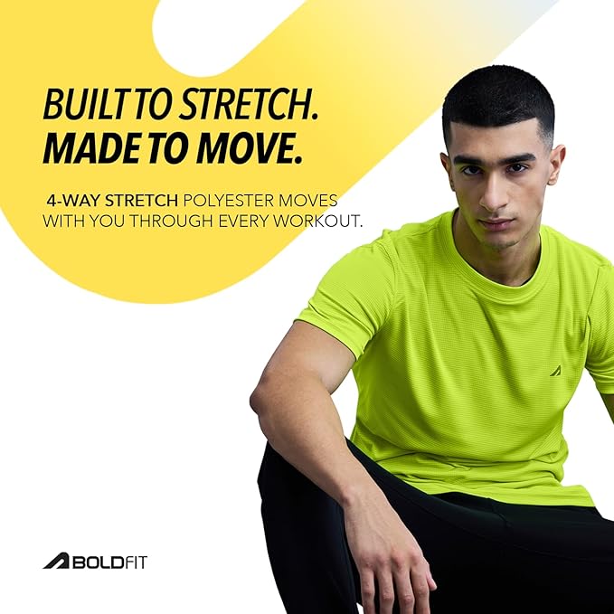 Boldfit Sports T Shirt for Men Quick Dry Fit Tshirt for Men Gym T Shirts for Men for Casual Wear Workout T Shirts for Man Active Gym Wear for Men Running T-shirts for Men T Shirt for Man Neongreen XXL