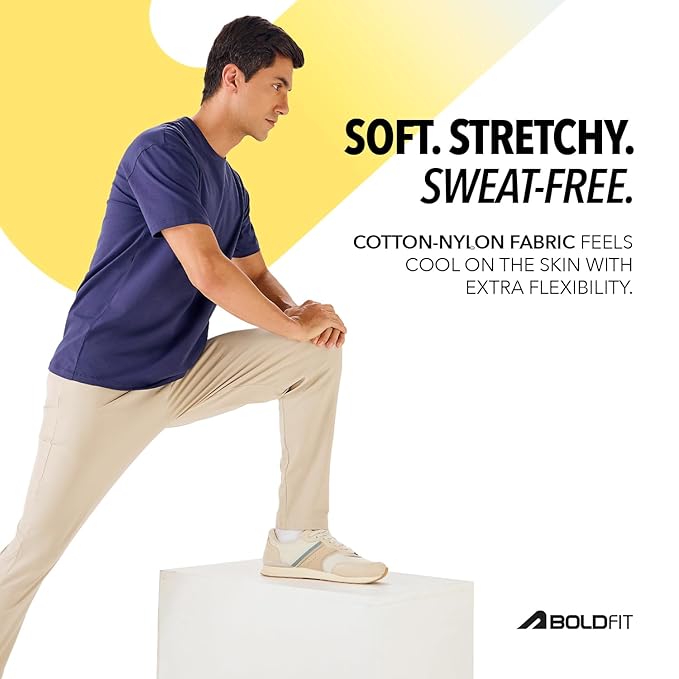 Boldfit Men Mid Rise Track Pant – Cotton Blend Joggers, Lowers, Gym & Sports Pants with Adjustable Waist & Pockets for Workout, Running & Everyday Wear