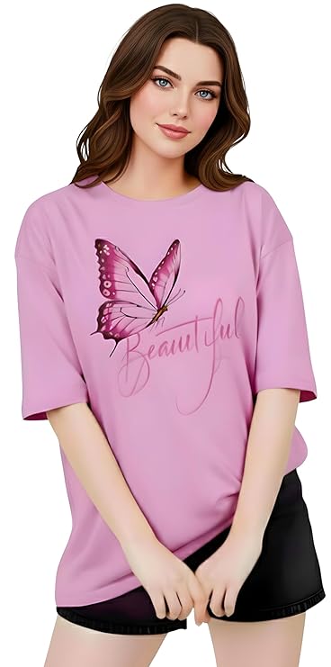 PUBCLUB 100% Pure Cotton Oversized T-Shirts for Women | Drop Shoulder Baggy/Loose Fit t Shirt | Ultra-Soft, Breathable, Less Shrinkage & Skin Friendly Printed Casual Half Sleeve Tops for Girls