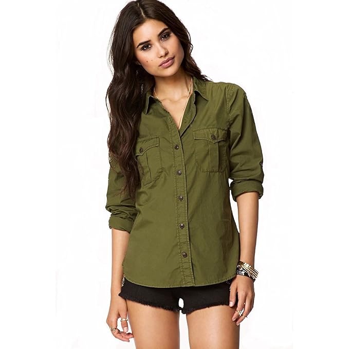 C.Cozami Casual Long Sleeves Double Pocket Women's Rayon Shirts / 3 Shirts