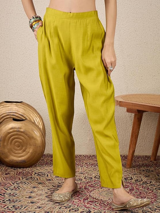 VredeVogel Women's Ethnic Wear Viscose Rayon Straight Kurta Pant Set with Organza Dupatta | Festive & Casual Summer Kurti with Pants for Party Office & Ethnic Occasions