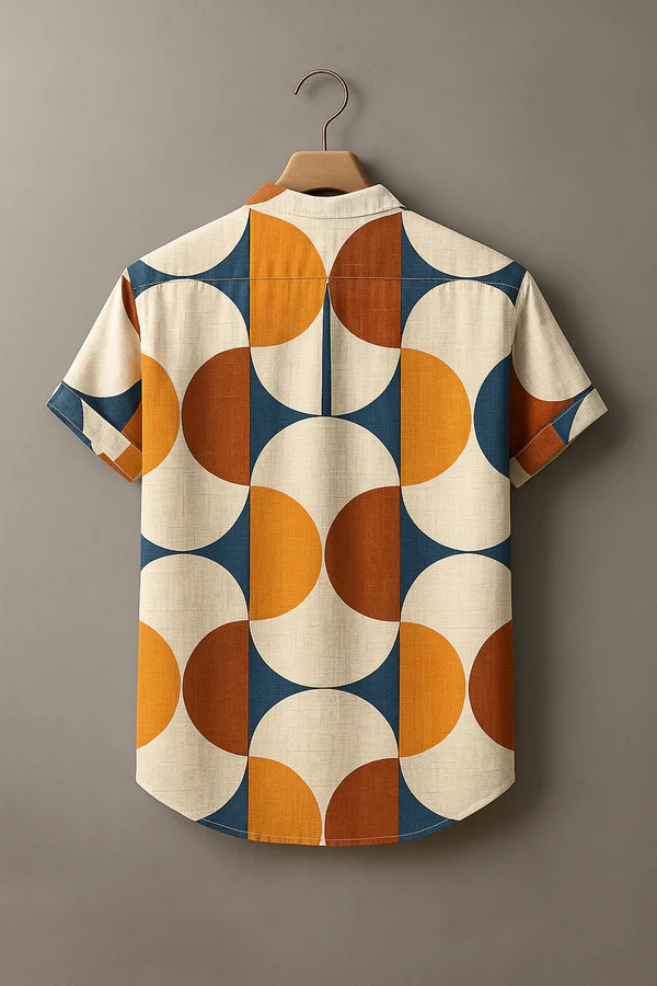 Retro Minimalist Color-block Symmetrical Geometry Print Casual 100% Cottton Shirt