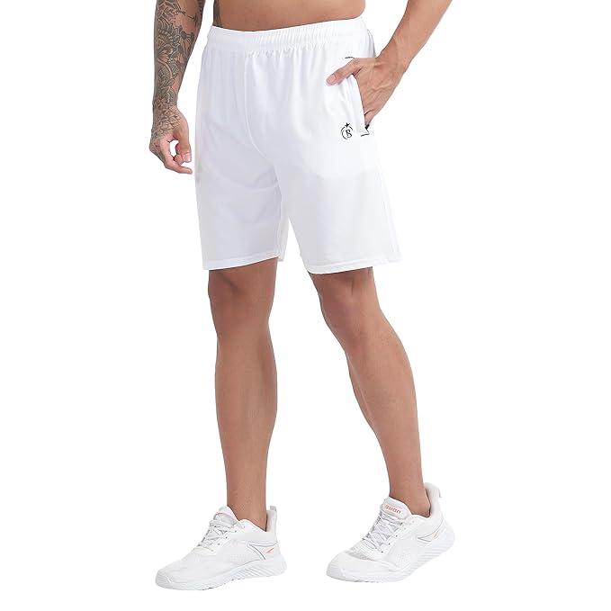 BLUE STAR SHARK Athletic Sports Shorts for Men with Zip Pockets and Elastic Waistband Quick Dry Lightweight Activewear.
