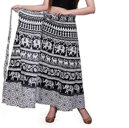 Outer Wear Women Printed Cotton Multi Color Wrap Around Long Skirts Combo of 3 (Assorted Colour Blue, Black, Orange)