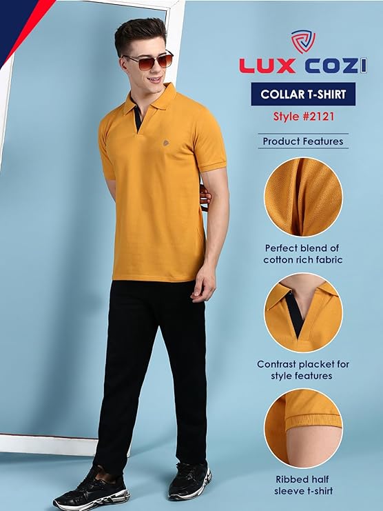 Lux Cozi Mens Cotton Solid Relaxed Fit Polo Shirt
