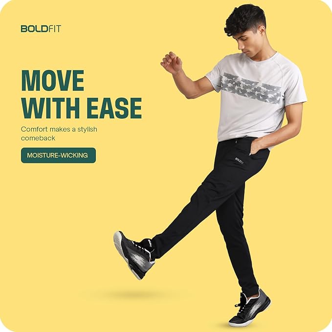 Boldfit Men's Black Slim Fit Track Pants  - Yoga, Running, Workout & Training - Summer - Solid - Moisture-wicking, Breathable - Casual - PANTS