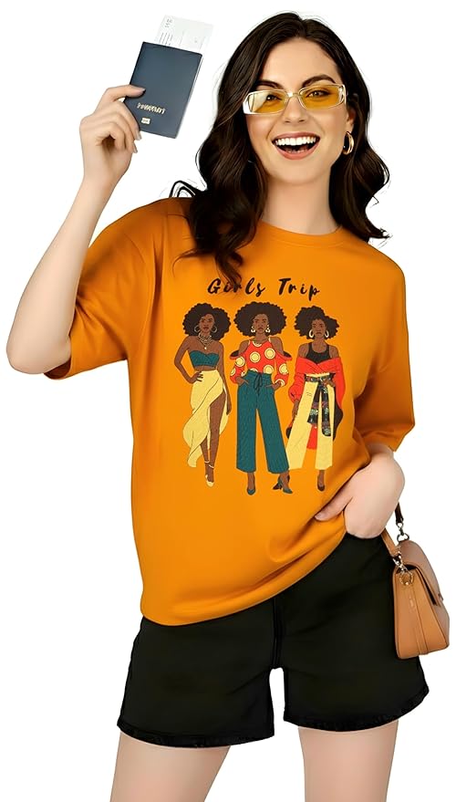 PUBCLUB 100% Pure Cotton Oversized T-Shirts for Women | Drop Shoulder Baggy/Loose Fit t Shirt | Ultra-Soft, Breathable, Less Shrinkage & Skin Friendly Printed Casual Half Sleeve Tops for Girls
