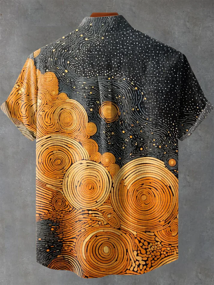 Abstract Yellow Circle Art Vintage Print Casual 100% Cotton Shirt