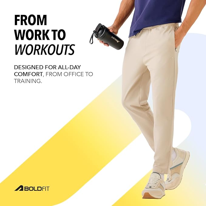 Boldfit Men Mid Rise Track Pant – Cotton Blend Joggers, Lowers, Gym & Sports Pants with Adjustable Waist & Pockets for Workout, Running & Everyday Wear
