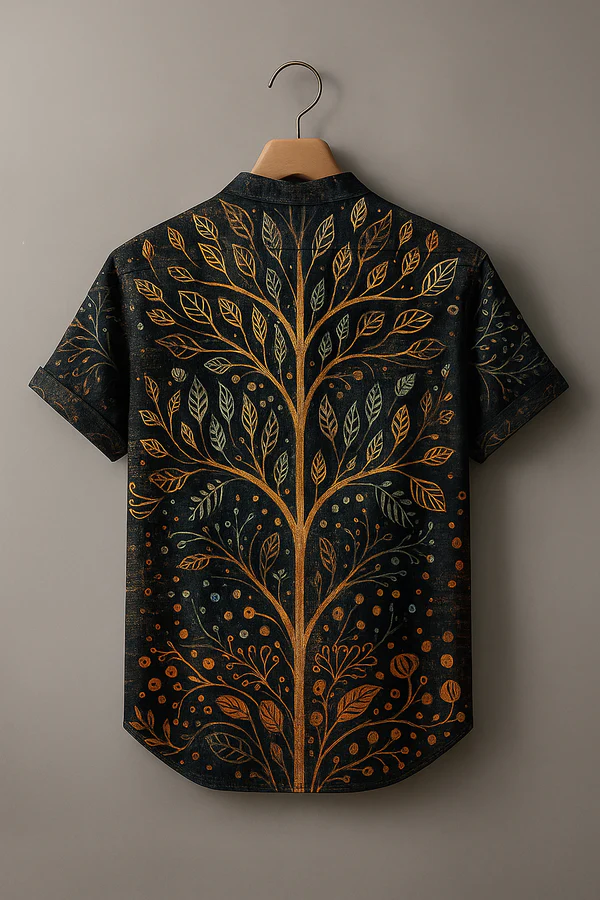 Men's Ethnic Totem Tree Of Life Art Linen Blend Comfy Shirt