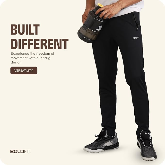 Boldfit Men's Black Slim Fit Track Pants  - Yoga, Running, Workout & Training - Summer - Solid - Moisture-wicking, Breathable - Casual - PANTS
