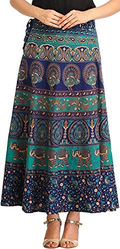Outer Wear Women Printed Cotton Multi Color Wrap Around Long Skirts Combo of 3 (Assorted Colour Blue, Black, Orange)