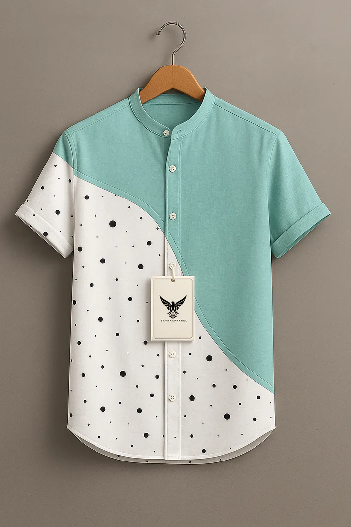 Color match Wave point Vintage Print Casual 100% Cotton Shirt
