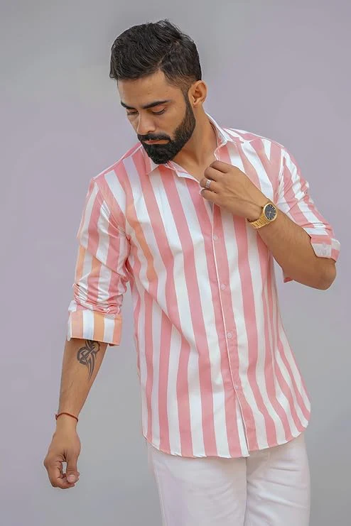 Slim Fit Striped Spread Collar Casual Shirt