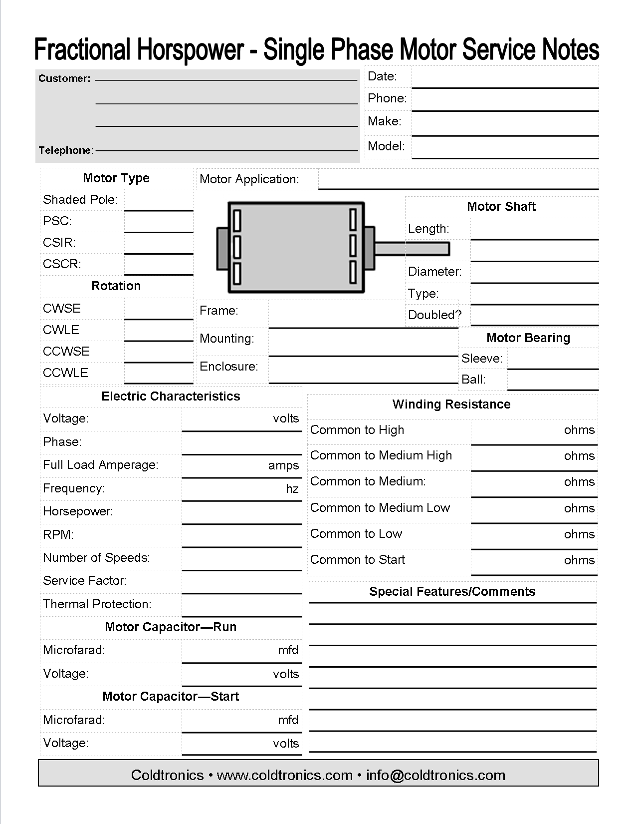 Single Phase Motor Service Notes Pad