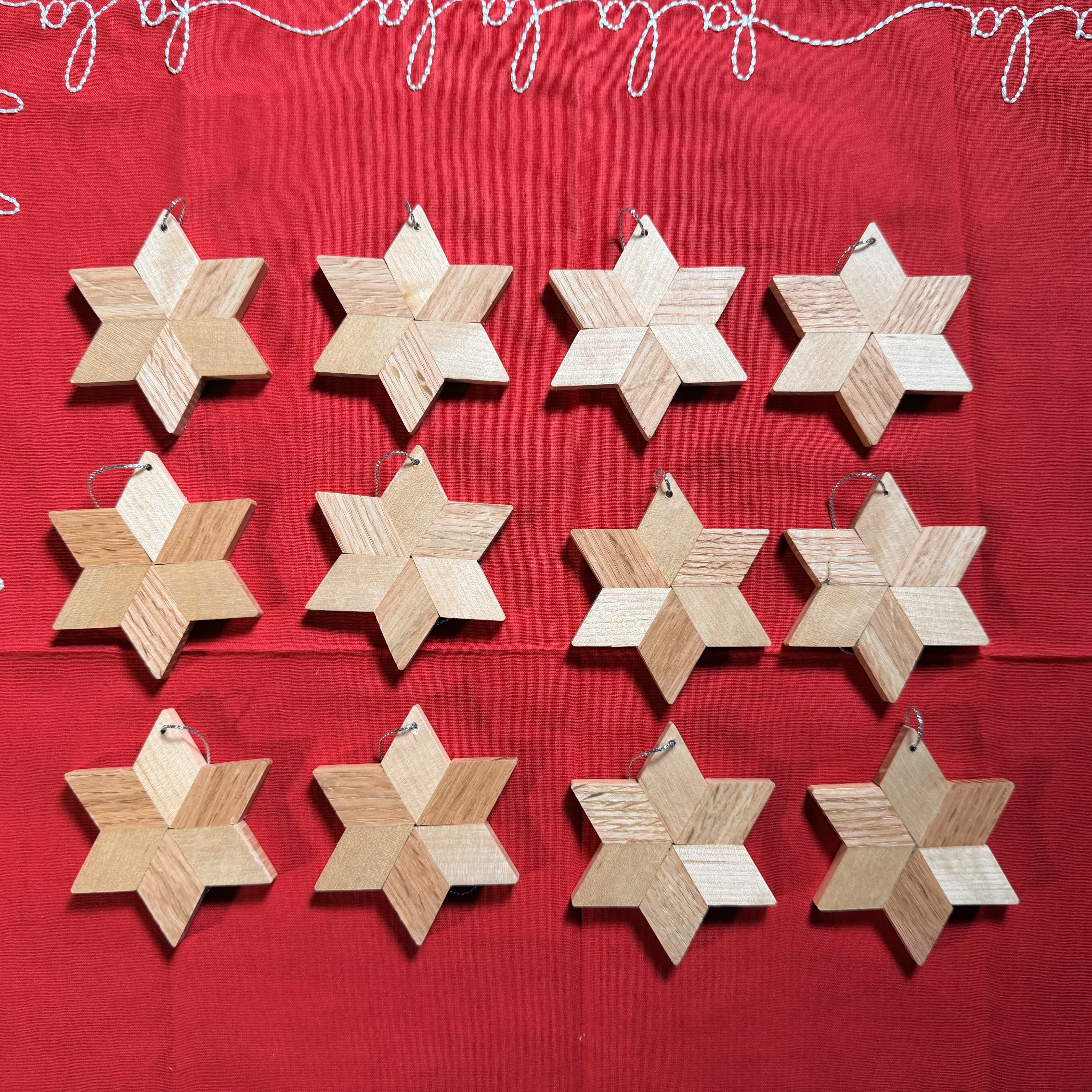 Set of 12 Wooden Star Ornaments