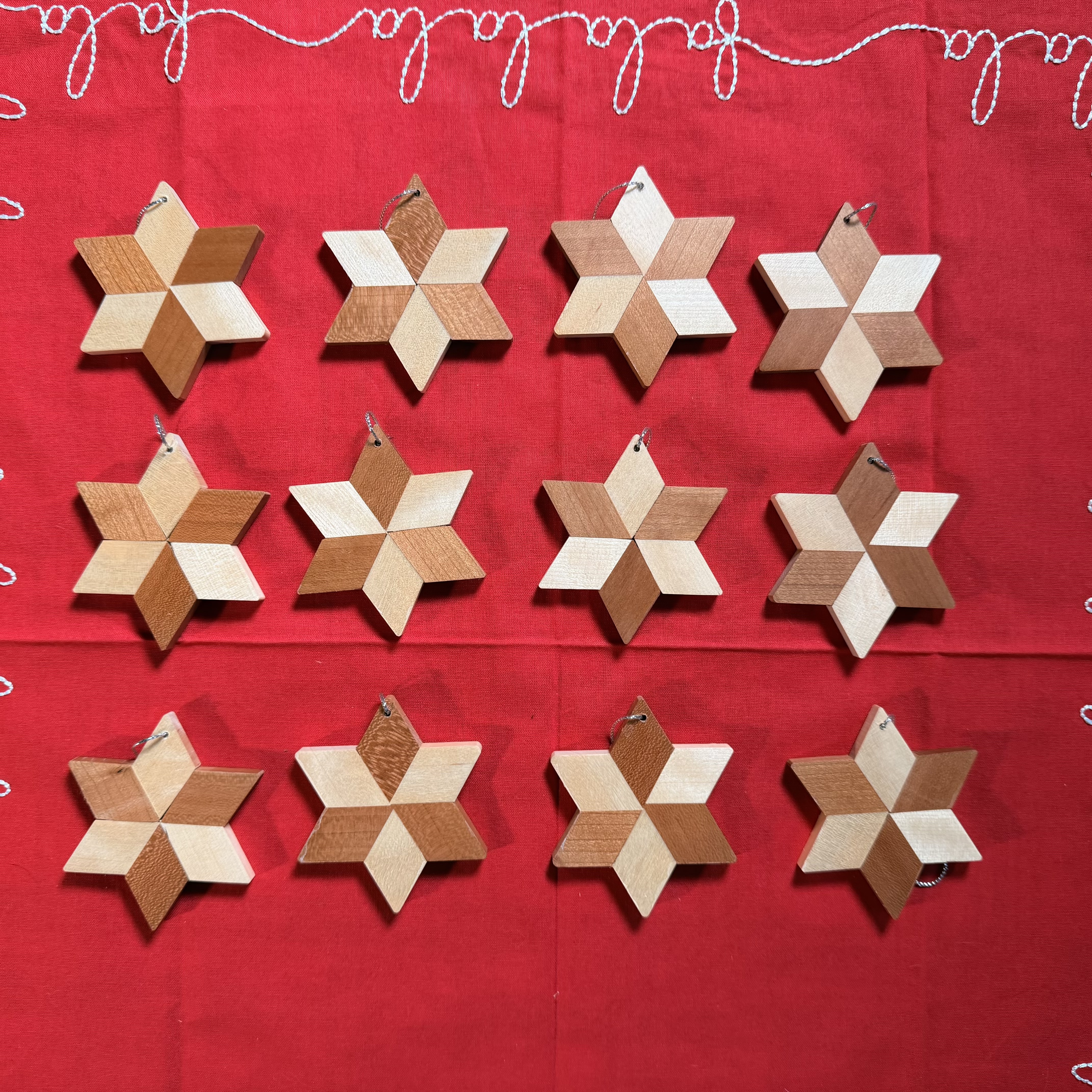 Set of 12 Wooden Star Ornaments