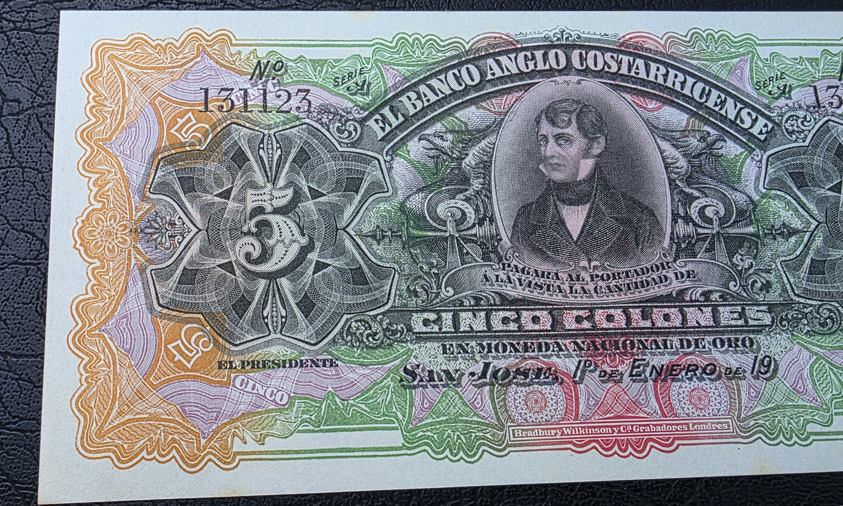 Costa Rica – 5 Colones – Pick PS122r – 1903–1917 -  Pair of Consecutive Remainder Notes.