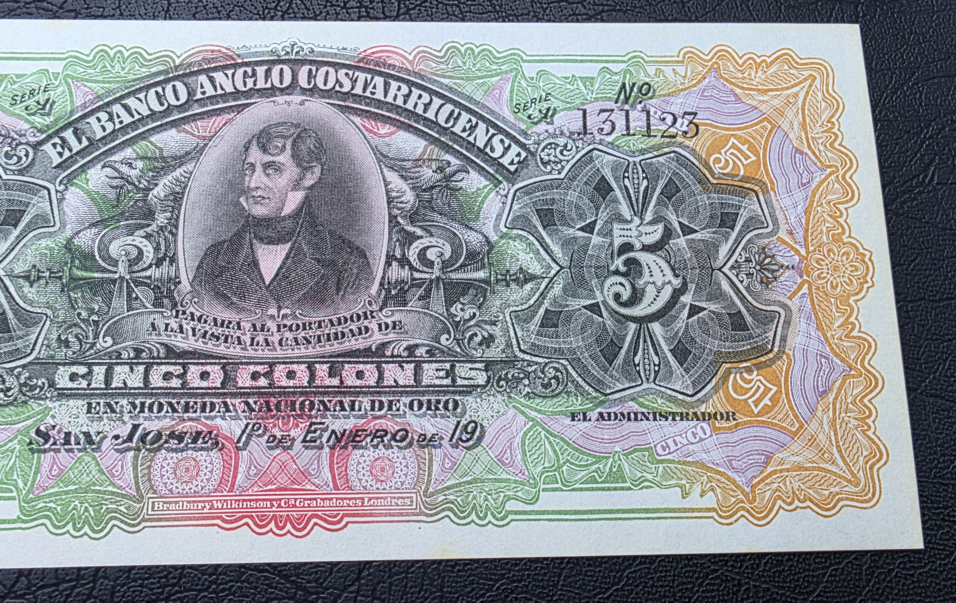 Costa Rica – 5 Colones – Pick PS122r – 1903–1917 -  Pair of Consecutive Remainder Notes.